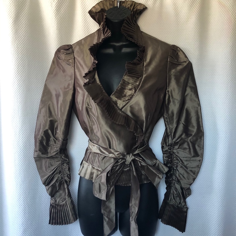 Carmen Marc Valvo  bronze/brown silk Top S pleated